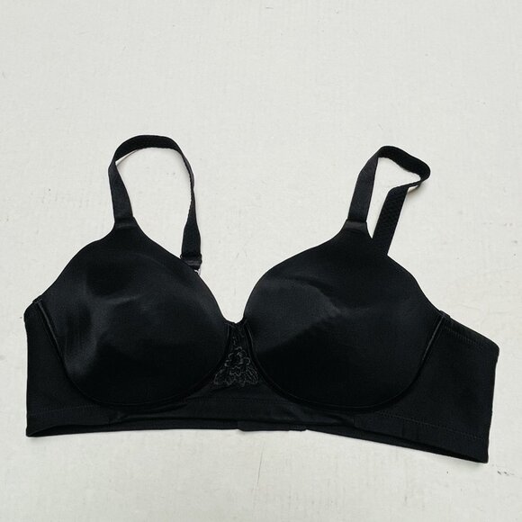 Vanity Fair Women Bra 38C Black T Shirt Wireless Lace Strap Adjustable - Picture 1 of 4